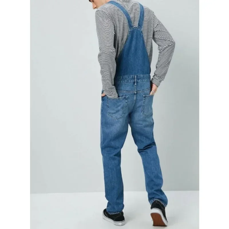 Celana Kodok Jeans Kasual Musim Semi Musim Gugur Pria 2025 Celana Suspender Kancing Saku Kasual Fashion Celana Kodok Denim Kaki Lurus Pria