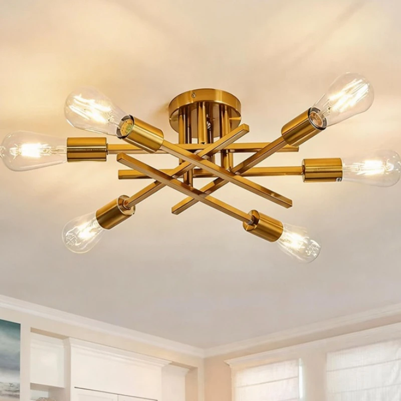 American Industrial Iron Chandeliers for Bedroom Parlor Designer Lighting Rechargeable Lamps Metallic Luster Ceiling Chandeliers