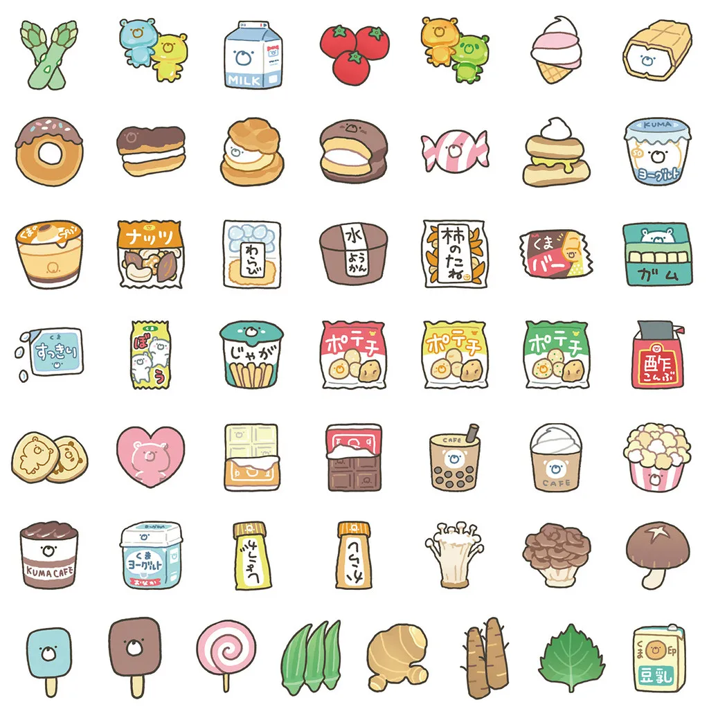 50PCS Cute Style Food Graffiti Stickers - Decor for Water Cup, Phone, Computer, Luggage & Stationery RecordingYourLife Store