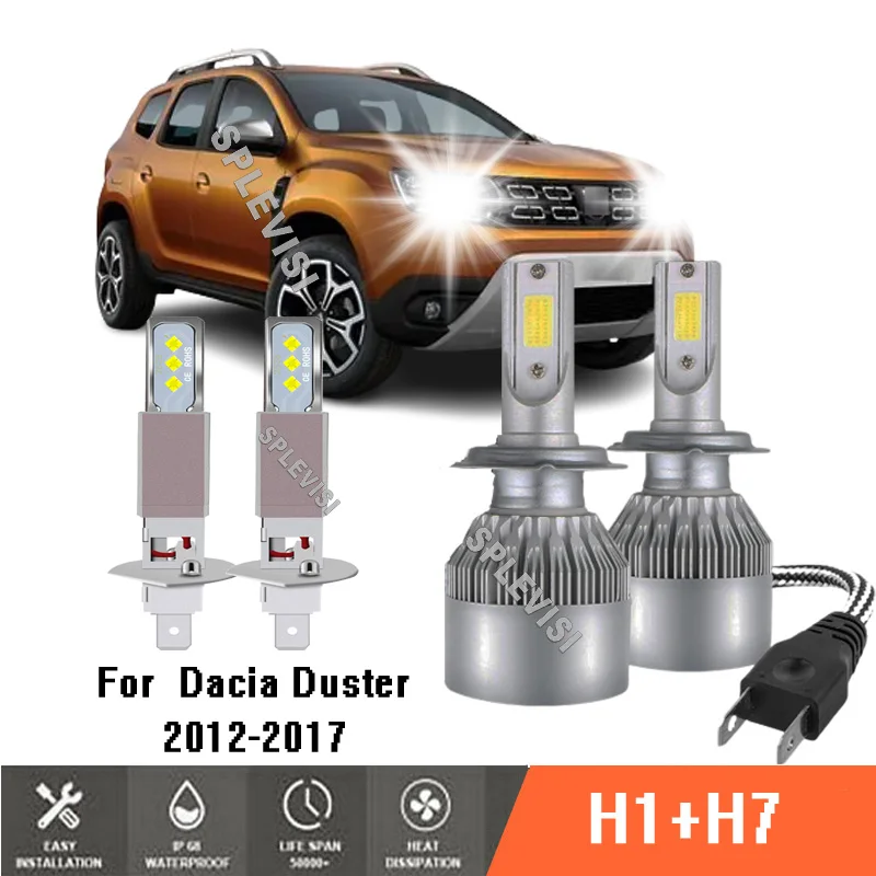 4x Xenon White High Low Beam Headlight Bulbs Car LED Lights 448 499 Kit For Dacia Duster 2012-2017 2013 2014 2015 2016