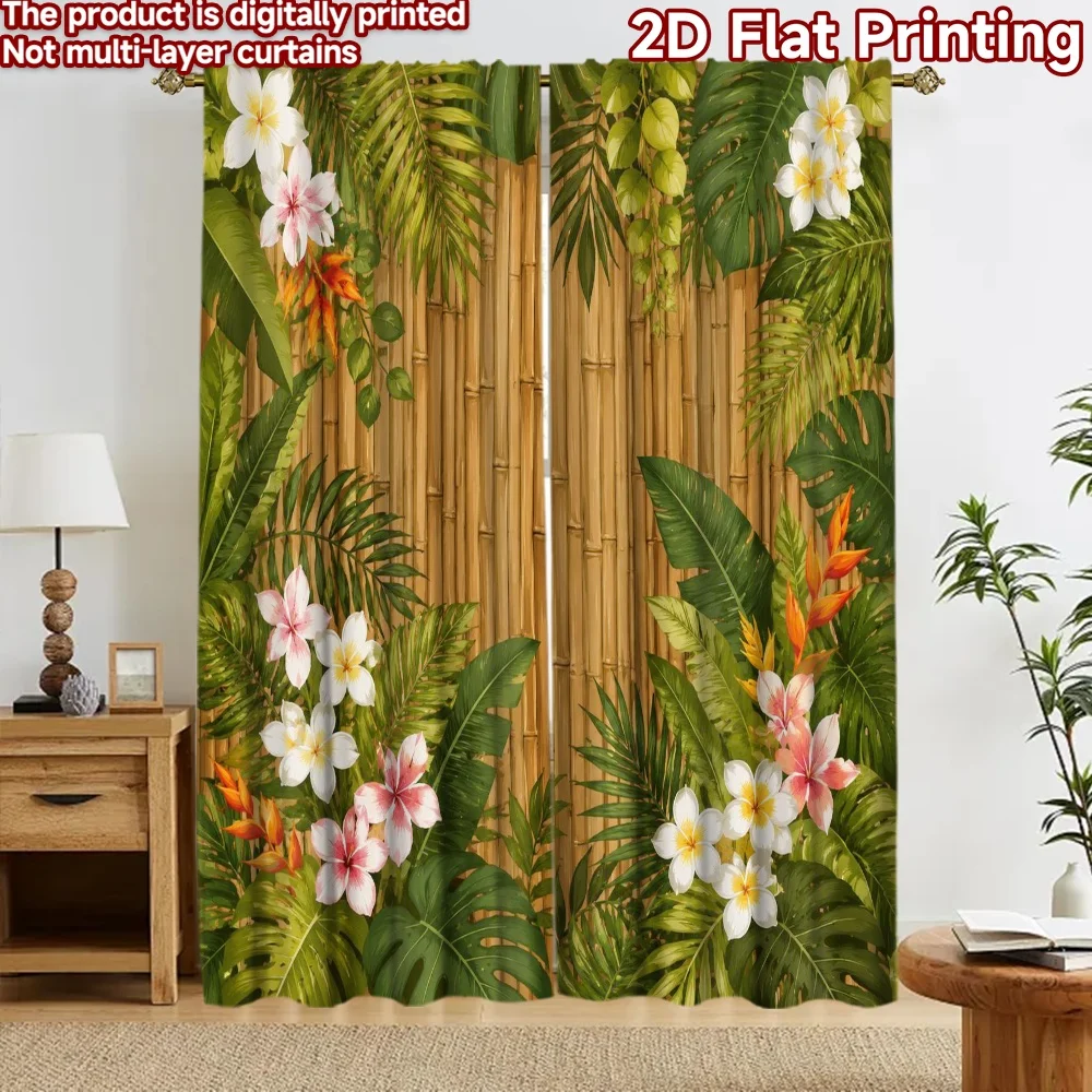 2D flat 2pcs Curtain Country Style Curtains Tropical Floral Bamboo Digitally printed polyester, colorfast Birthday Party Use for