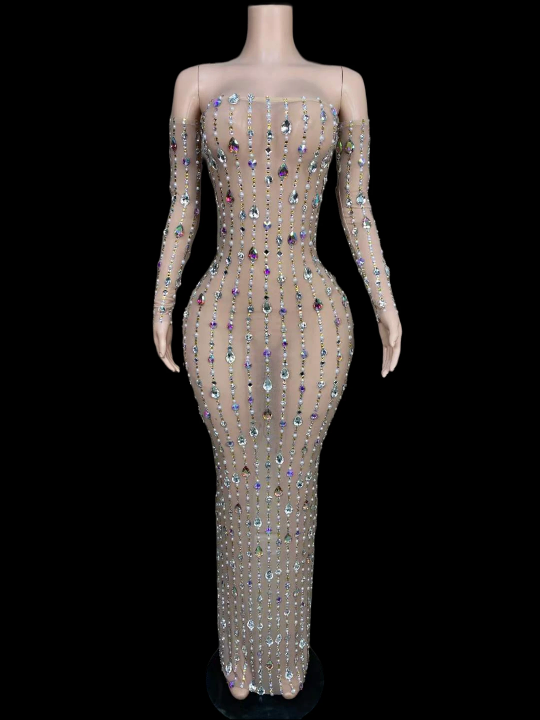 

Sparkly Gemstone Women Crystals Dress With Gloves Sexy Birthday Party Queen Stage For Singer Performance Backless Wear 2025