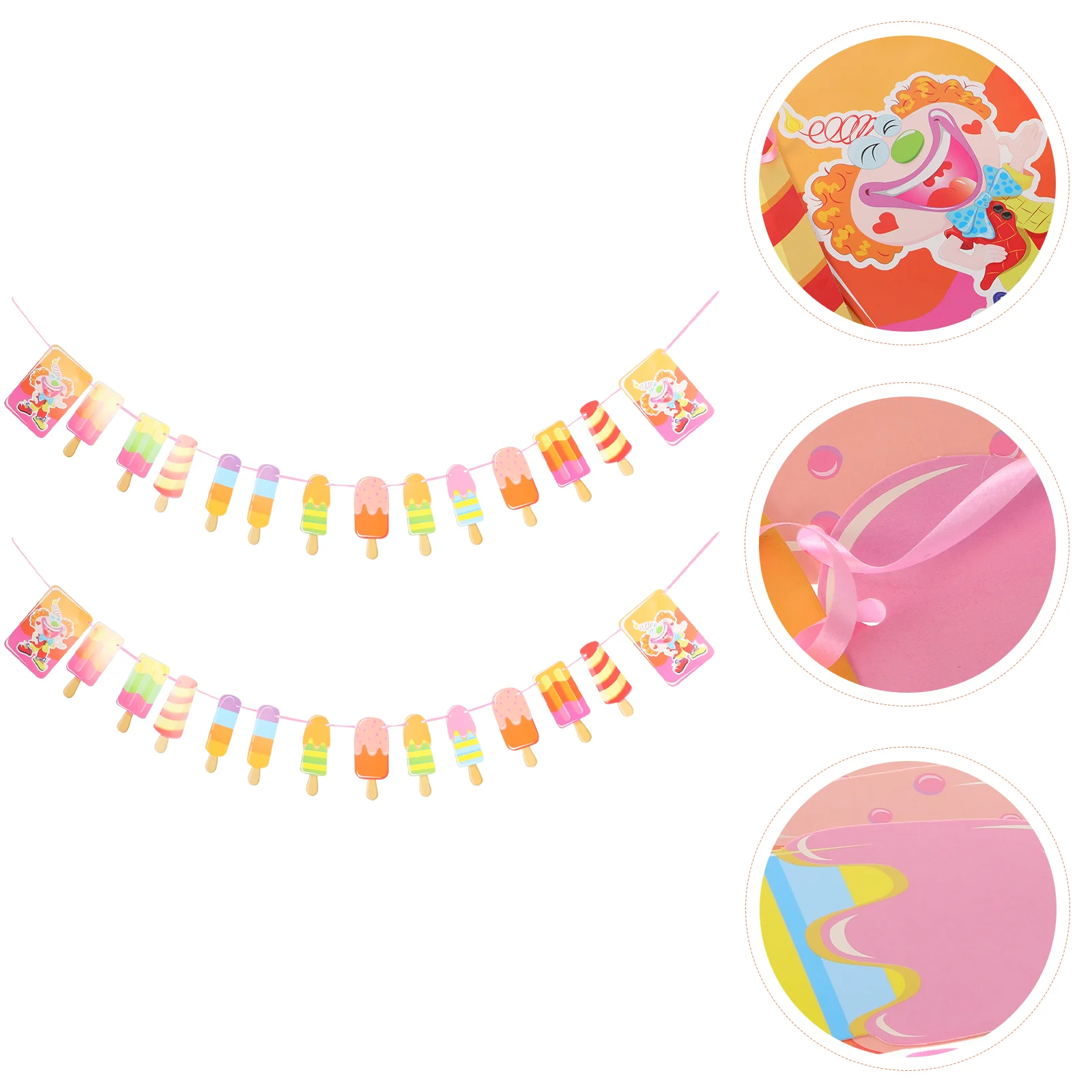 2 Pcs Hawaii Hanging Banner Party Popsicle Happy Birthday Ice Cream Decorations