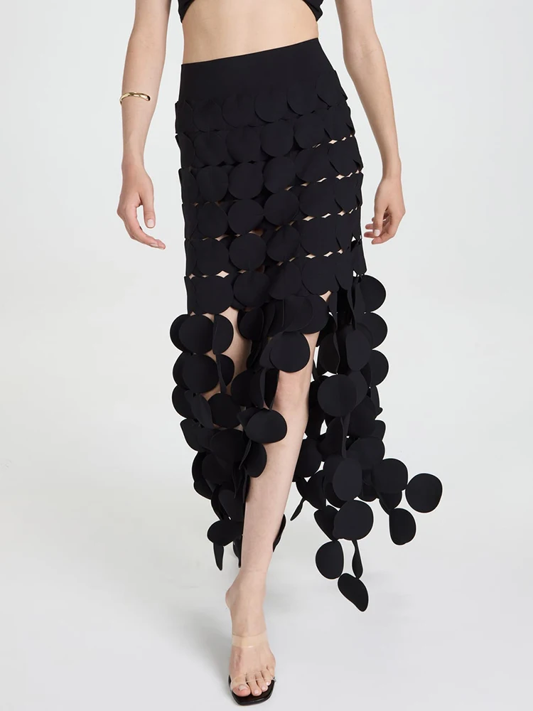 TWOTWINSTYLE Patchwork Tassel Loose Long Skirt For Women High Waist Solid Minimalist Midi Skirts Female Fashion Clothes 2024 New