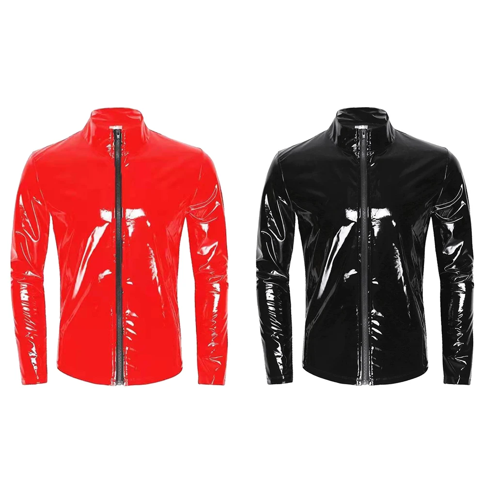 

Mens Costume Mens Top Wet Look Nightclub PVC Leather Patent Leather Sexy Slight Stretch Leotard Gym Top Fashion