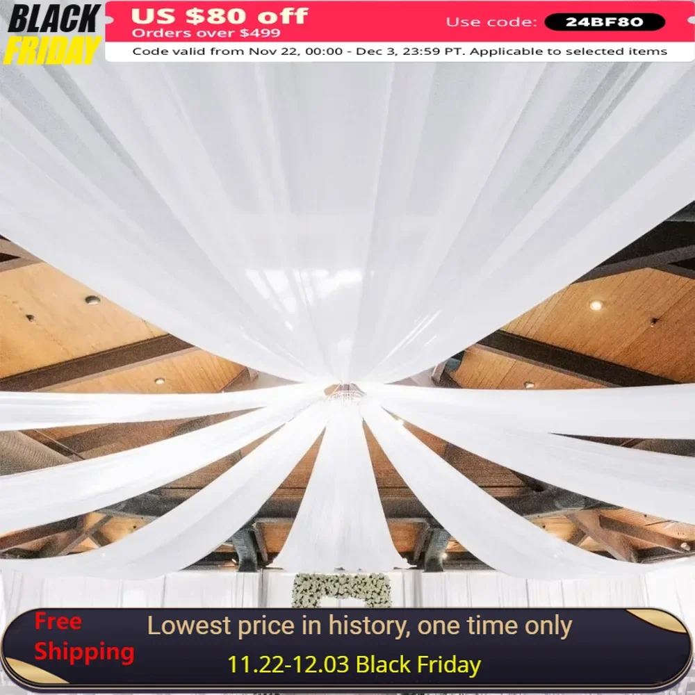 

5ftx30ft Ceiling Drapes for Wedding, Sheer Chiffon Arch Draping Decoration Fabric, 6 Panels Ceiling Drapes