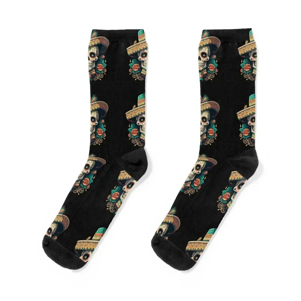 

Sugar Skull Art with Sombrero Socks short winter gifts Non-slip Men's Boy Child Socks Women's