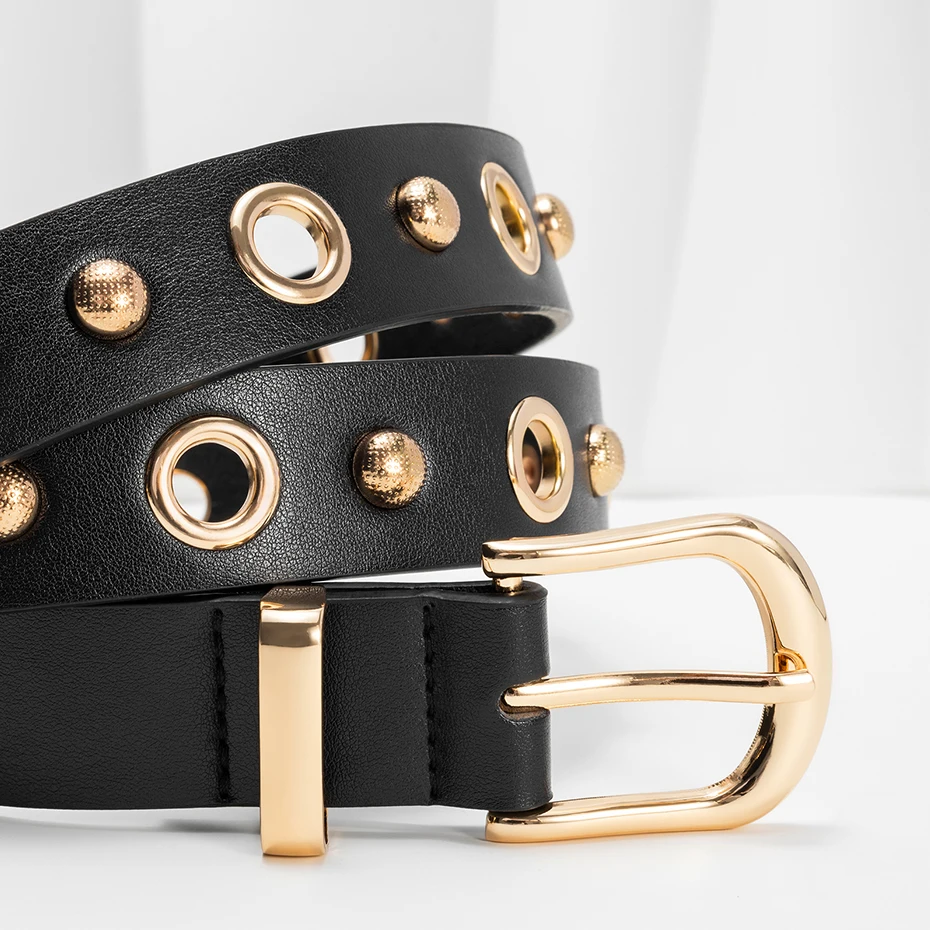 Maikun Punk Gold Nieten Legierung Dornschließe Gürtel Vielseitiges modisches Jeans-Accessoire für Frauen – Detail 6
