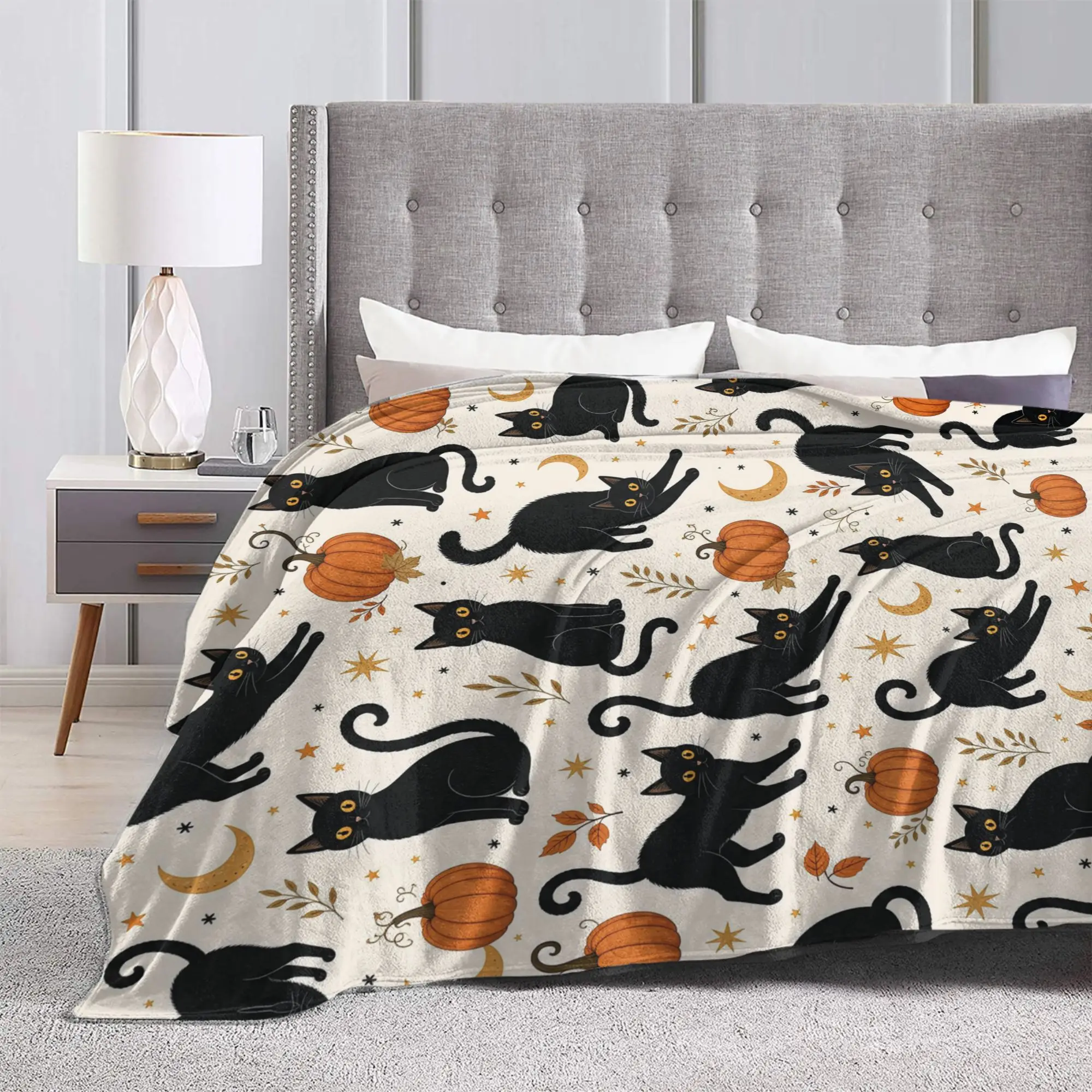 Halloween Black Cats Fleece Blankets Witchy Kitty Funny Throw Blanket for  Sofa Bedding Lounge 200x150cm Plush Thin Quilt