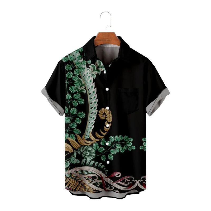 

Japanese Style Men Plant Smoke Print Street Wear Hawaiian Shirt Beach Shirt Summer Short Sleeve Harajuku Hip Hop Black Shirt