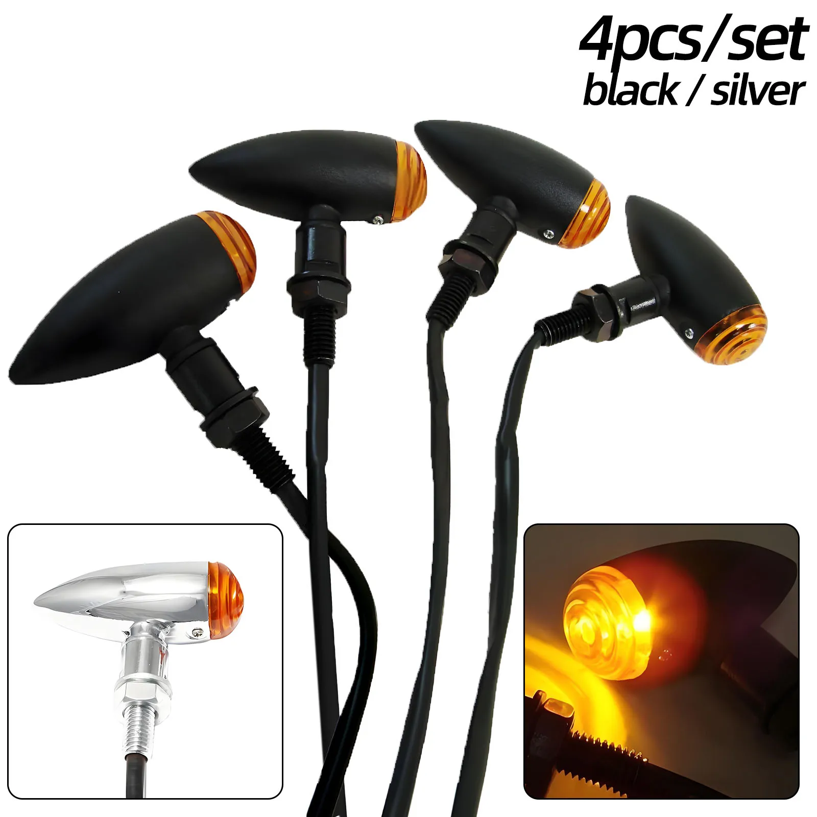 4pcs Turn Signals light Motorcycle Lamp 12V for Universal Motor Bike Scooter Screw 10mm 2 Wire