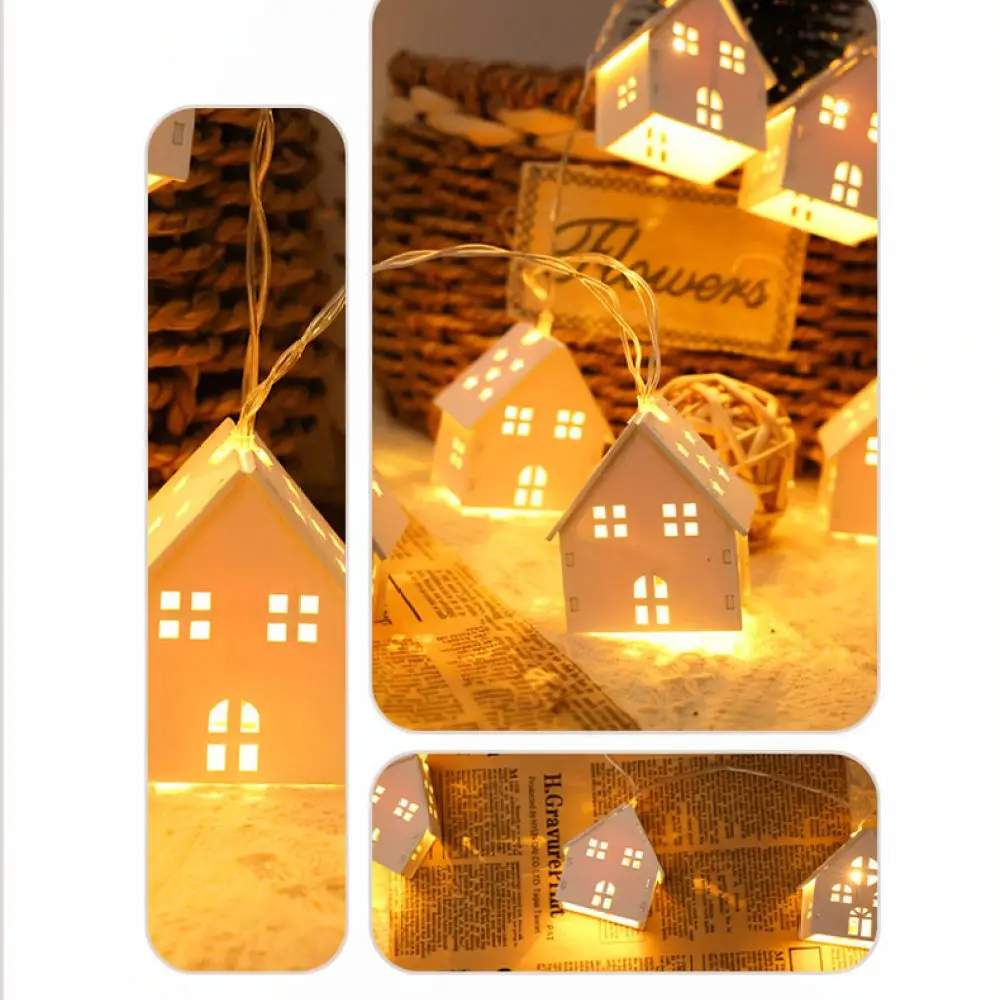 Rustic Wood Cottage LED String Lamp For Christmas Holiday Tree Decoration Warm Ambience Fairy Lights Home Party Indoor Ornament