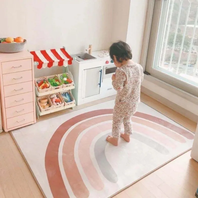 Kawaii-Teppich mit Regenbogenmuster für Zimmer, niedlicher Teppich, Heimdekoration, rutschfeste Fußmatte, Bettvorleger, waschbar