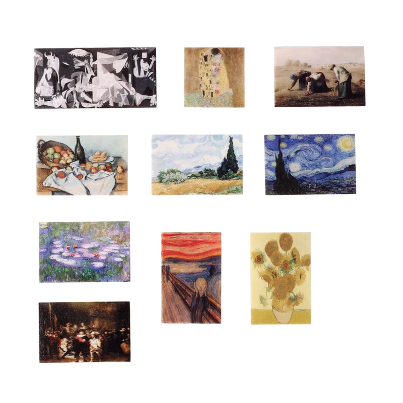 MOC World Famous Paintings Figures Building Blocks Starry Sky Mona Lisa DIY Printed Pattern Accessory Tile Brick Kids Toy Gifts