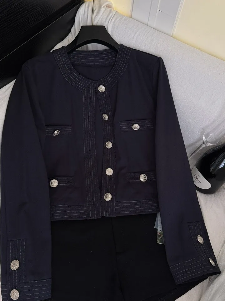 

Faionable White Contrast Color Stitching ort Denim Jaet Women's Autumn Slimming Korean Sle Jaet Ladies Coat