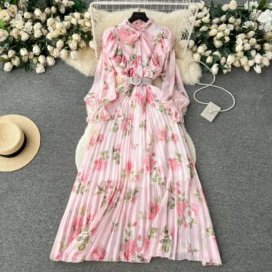 

Summer Y2k Long Dress Women Loose Dresses Mom Floral Print Casual V-neck Elegant Holiday Loose Gothic Maxi Work Goth Vestidos