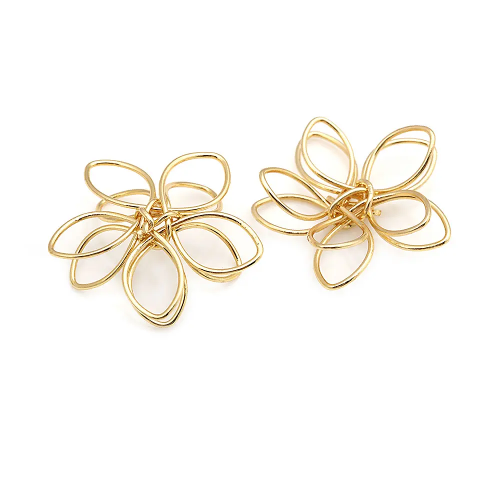 18K Gold Color 3D Wire Flower Charms Pendants High Quality Diy Jewelry Making Necklace Earrings Accessories for Women