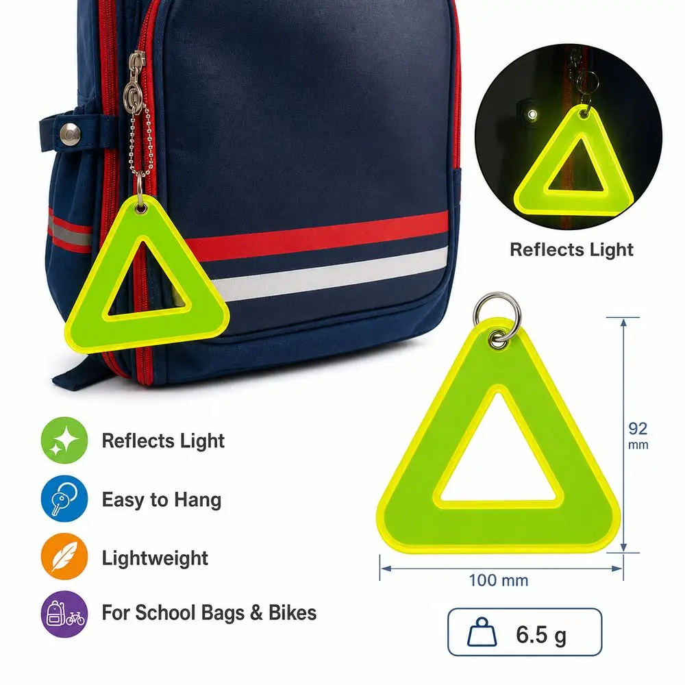 Reflective Reflective Keychain Lightweight Easy to Attach Backpack Pendant Colorful Triangle Shape Metal Ring