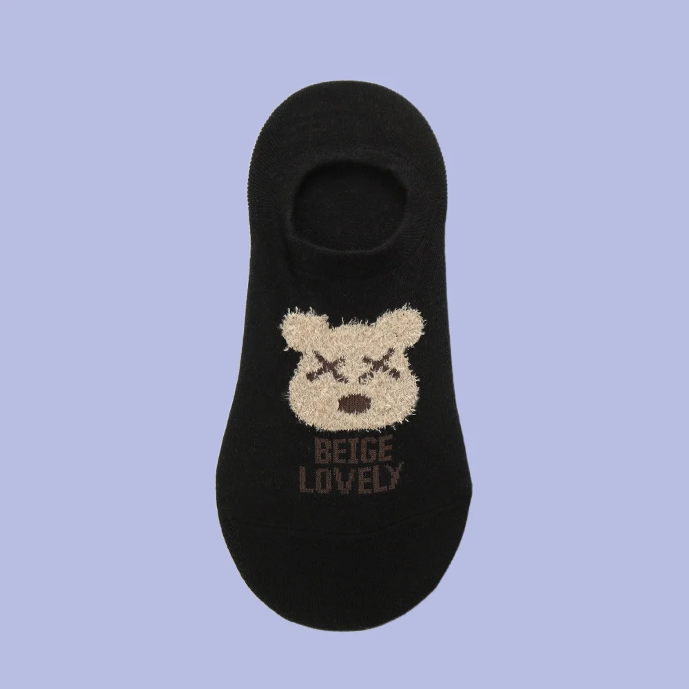 Calcetines invisibles de oso para mujer, medias finas de corte bajo, con tacón antideslizante, novedad, 5/10 pares