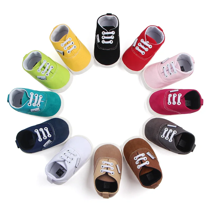 

Baby Boys Girls Canvas Shoes Rubber Soft Soles Non-slip Multi-color Newborns Classic Crib First Walkers Baby Shoes Sneakers