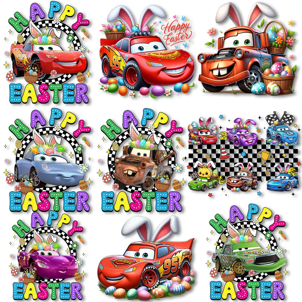 

Cars Easter McQueen Iron on Decals for clothes Thermal Stickers Ironing Patches DIY Garment Accessories