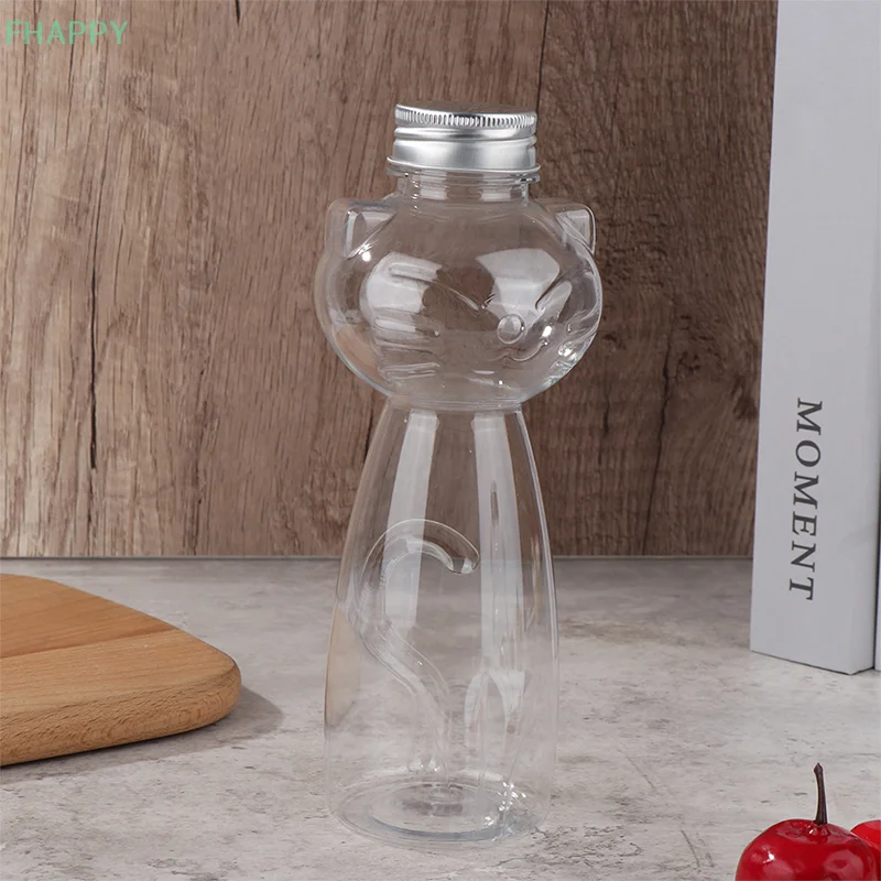 1Pc 350/500ML Homemade Juice Bottles Transparent Pet Juicing Beverage PET Bottle Cold Drink Sealed Cap Cat Bottle