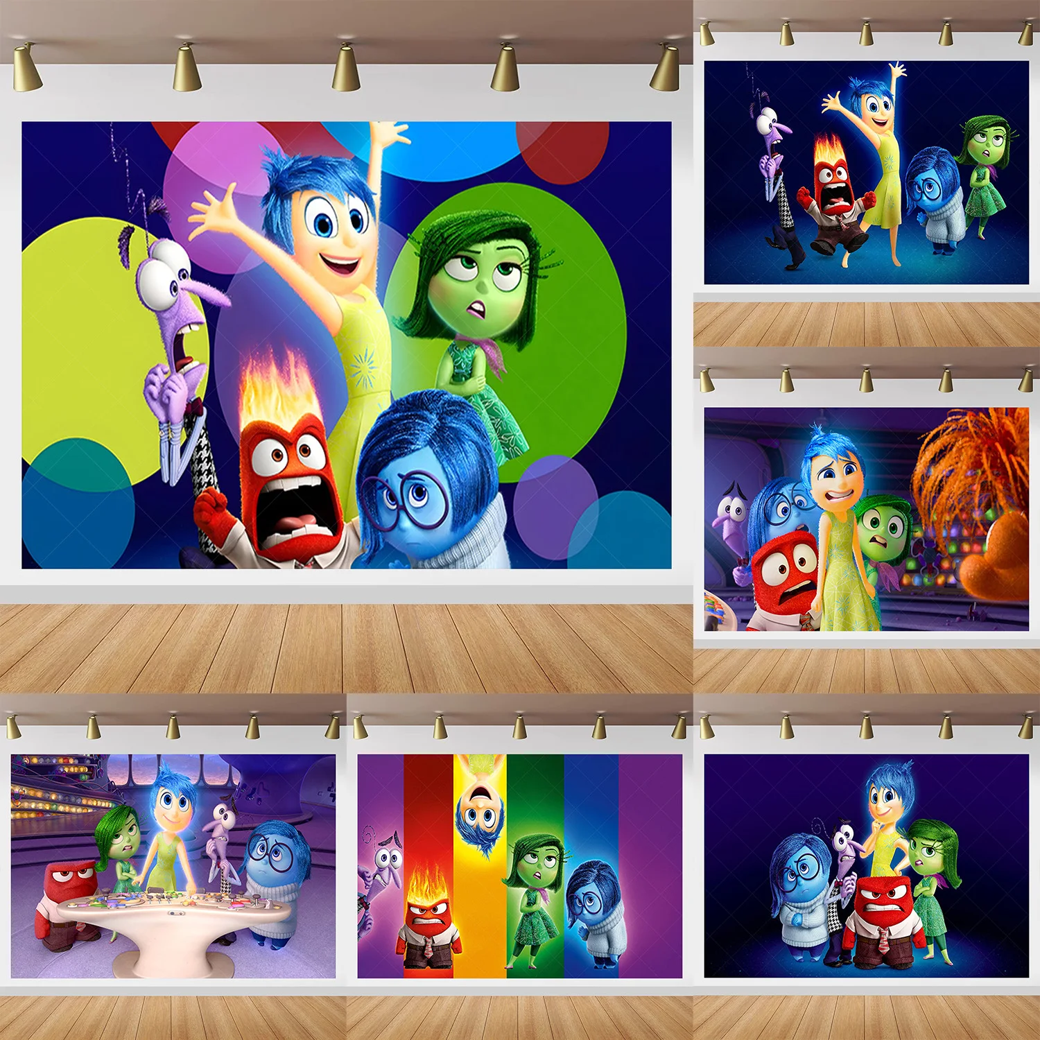 

Disney Inside Out Backdrop Kids Birthday Party Decor Banner Color Doll Photo Background Polyester Vinyl Props