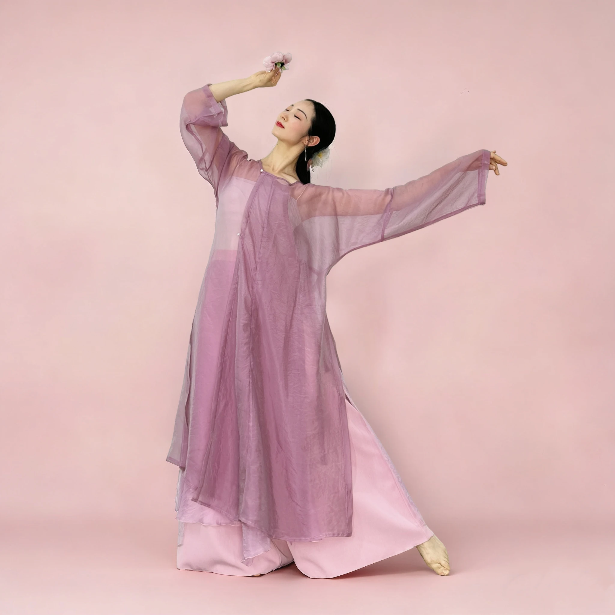

Fenmo Qianchou Purple Cloud Smoke Improved round Neck Robe Tang Suit Dance Silk Clothes Women's Traditional Chinese Costume