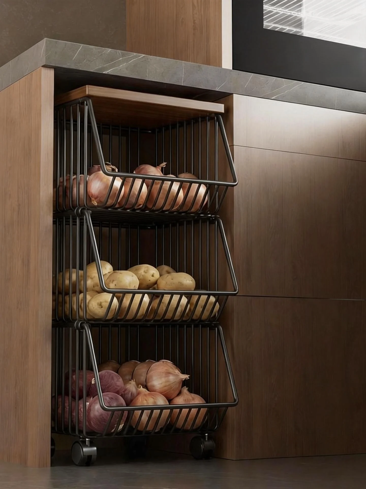 carrello-mobile-da-cucina-integrato-cesto-portafrutta-e-verdura-scaffale-di-stoccaggio-rettangolare-in-metallo-e-legno-nessuna-installazione-necessaria