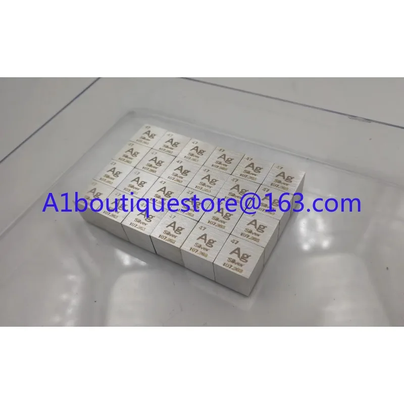 1 Piece 99.9% Purity Pure Silver Ag 10mm Cube Carved Element Periodic Table Polished model