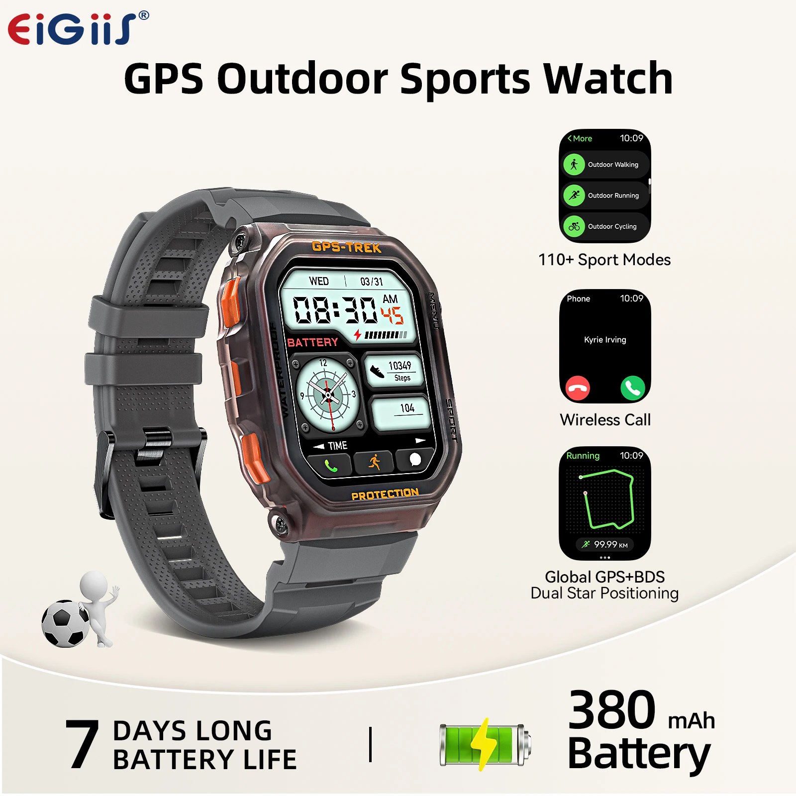 

EIGIIS 2025 GPS Smart Watch for Men Outdoor with Fitness Tracker Heart Rate Sleep Monitor 1.75" HD Touch Screen Tracker Sport