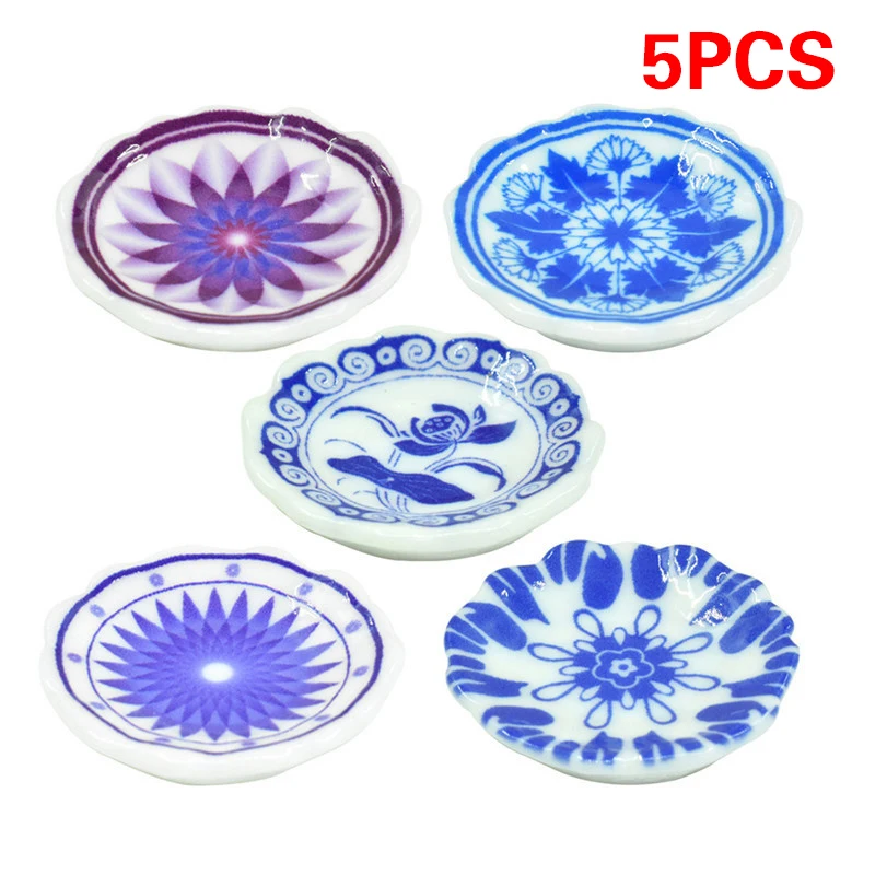 5Pcs/Set Dollhouse Toys Mini Chinese Style Food Plates Dollhouse Simulation Dining Plates Kitchen Accessories Pretend Play Props