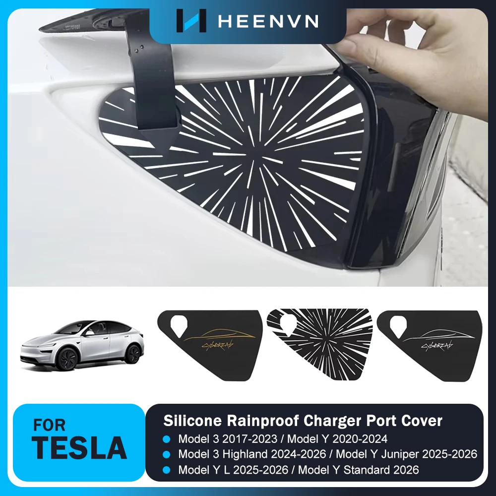 Heenvn Silicone Charger Port Cover For Tesla Model 3 Y Model 3 Highland Model Y Juniper Model YL 2026 Rainproof Dustproof Cover