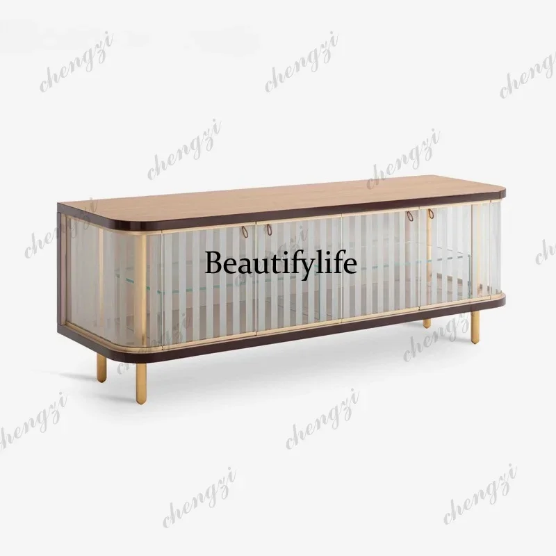 light luxury glass side cabinet villa large flat floor restaurant locker high-end furniture customization