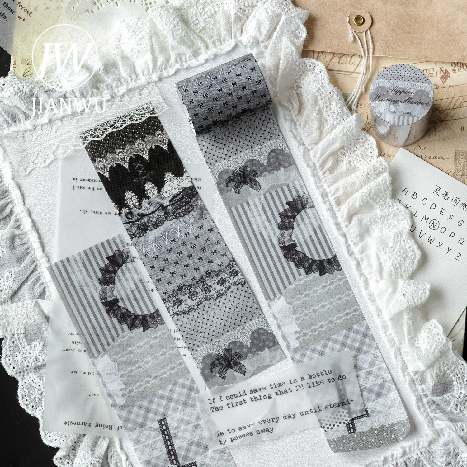 JIANWU 50mm*200cm Vintage Lace Pattern Landscape Material Collage Scrapbooking Washi Tape Creative DIY Journal Stationery
