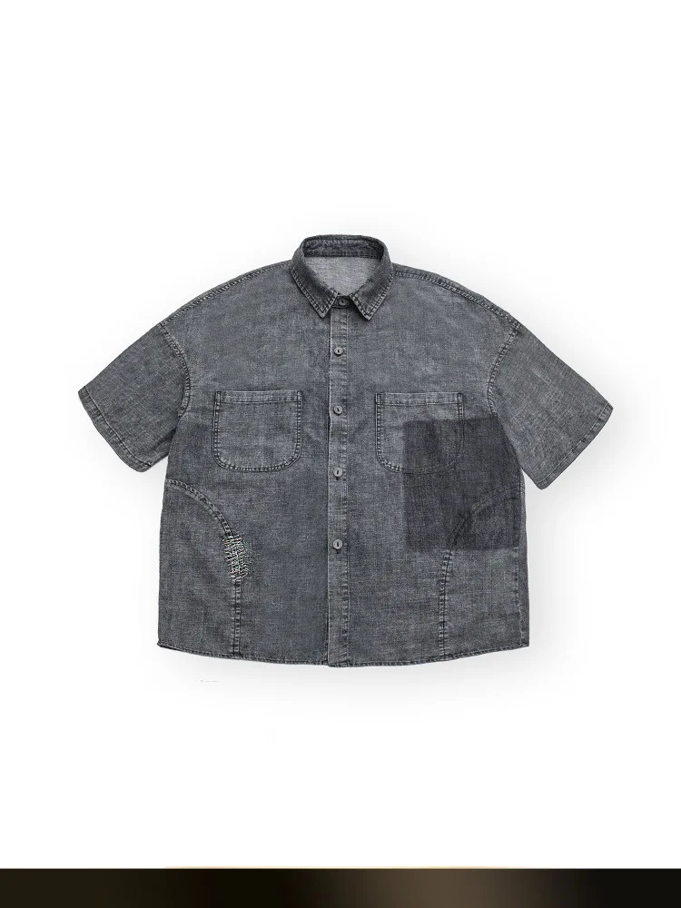 

NTED American Retro Waed Denim irt Casual Summer Loose Fit Cotton Youth ular Sle Couple Workwear irt Coat