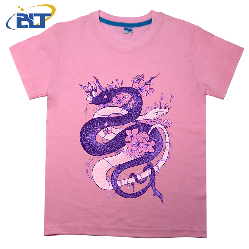 T-shirt dziecięcy z nadrukiem Twin Snakes, letni bawełniany top z krótkim rękawem, odpowiedni zarówno dla chłopców, jak i dziewcząt