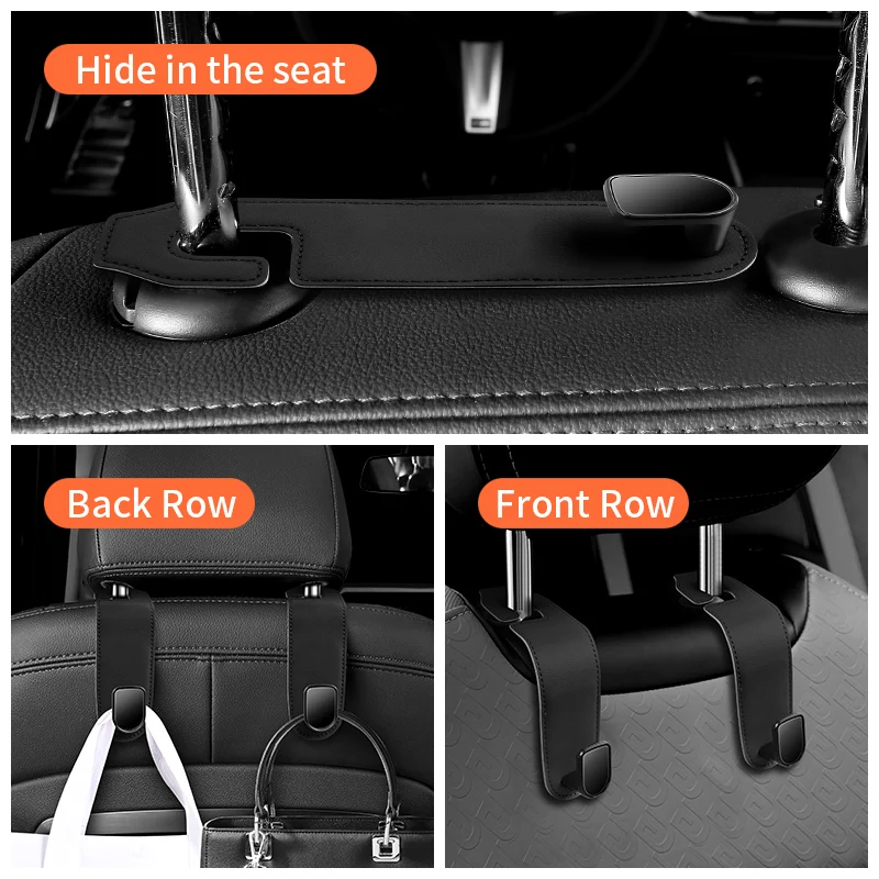 Hidden Car Headrest Hooks Wear-Resistant Car Rear Row Hooks Auto Back Seat Hooks Headrest Multi-functional Soft Hanging Hooks