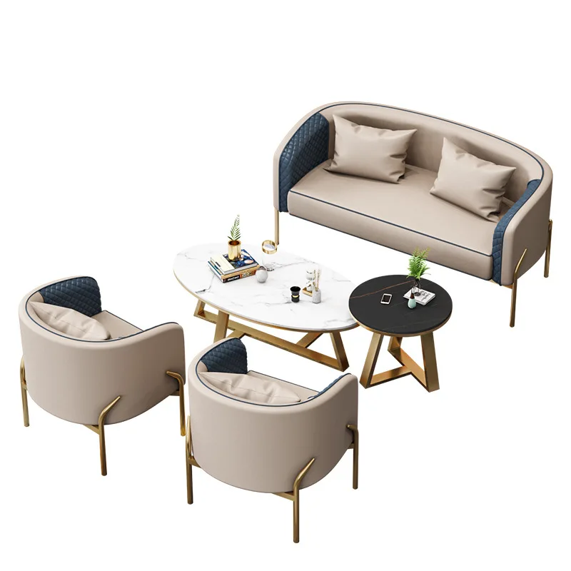 Moderne Luxe Lederen Sofa & Table Set Stijlvolle Metalen Meubels Voor Hotellobby Woonkamer Kantoor Wachtruimte Of Café