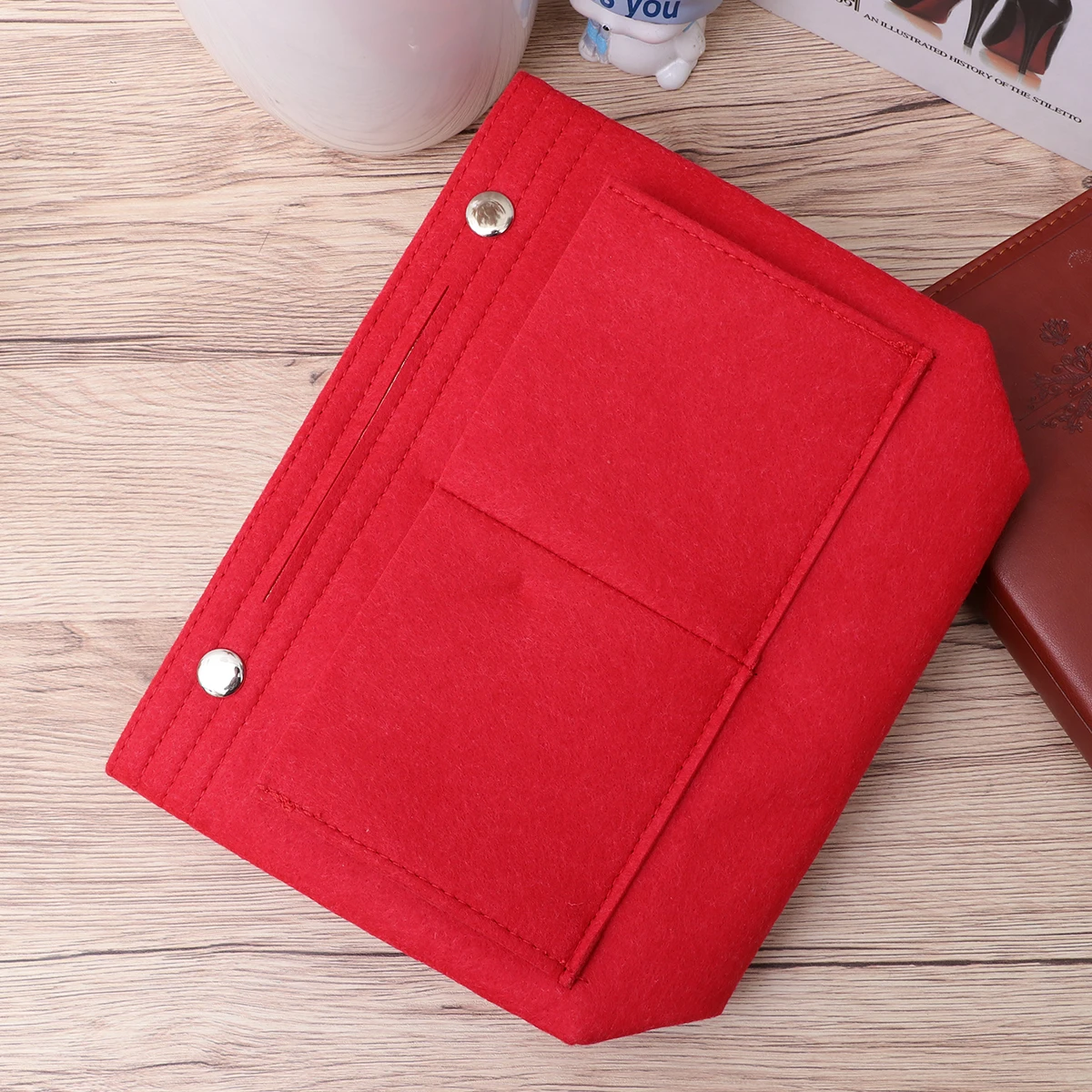 

Storage Foldable Bag Multip-pockets Red Multip-Pockets Bag Bags Organizer Toiletry Felt Makeup Handbag