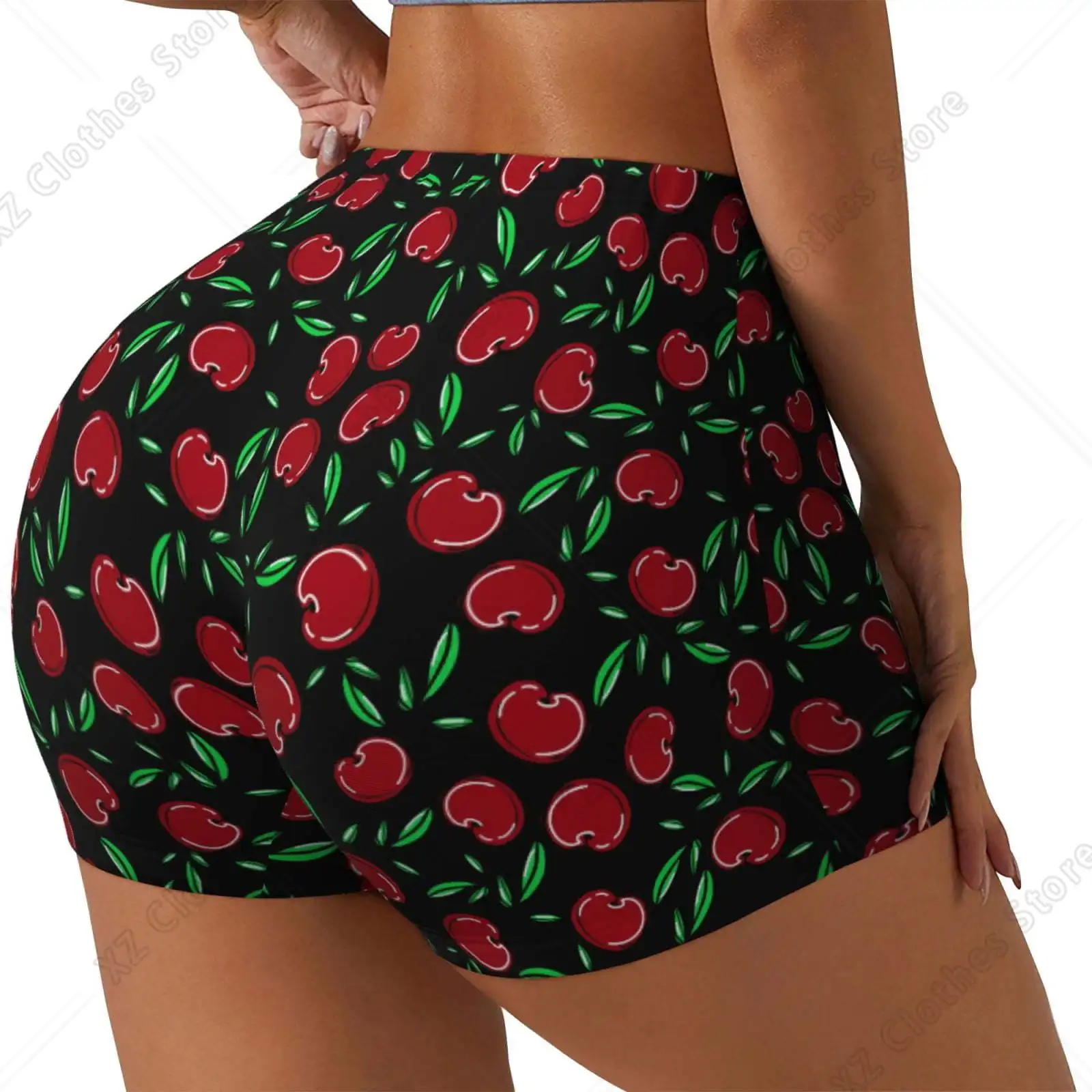 Cherry print Workout Shorts for Women Seamless Soft Smooth Gym Yoga Scrunch Active Exercise Fitness Shorts