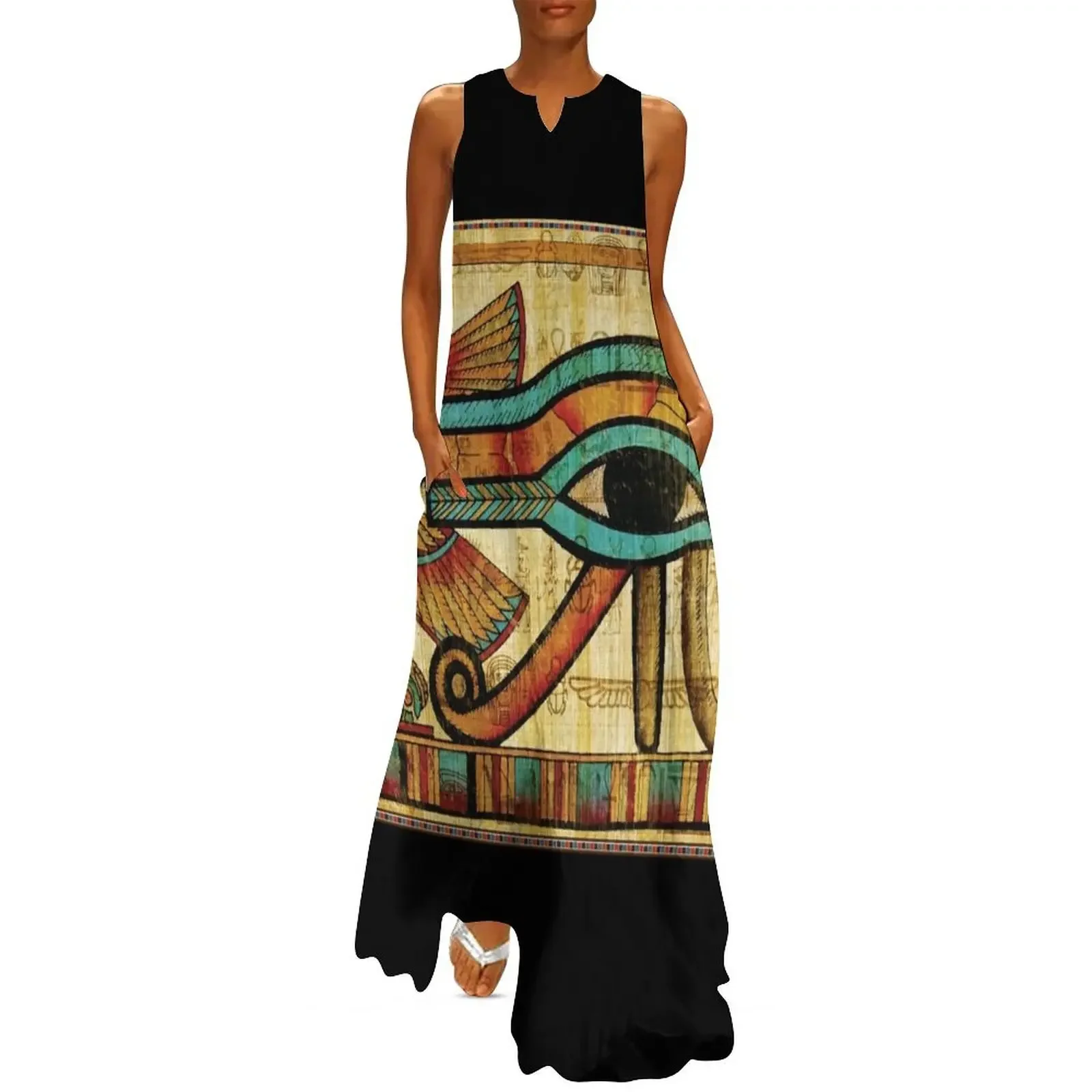 

Eye of Horus Papyrus Long Dress clothes for woman clothes dresses for womens Women's summer dresses Dress
