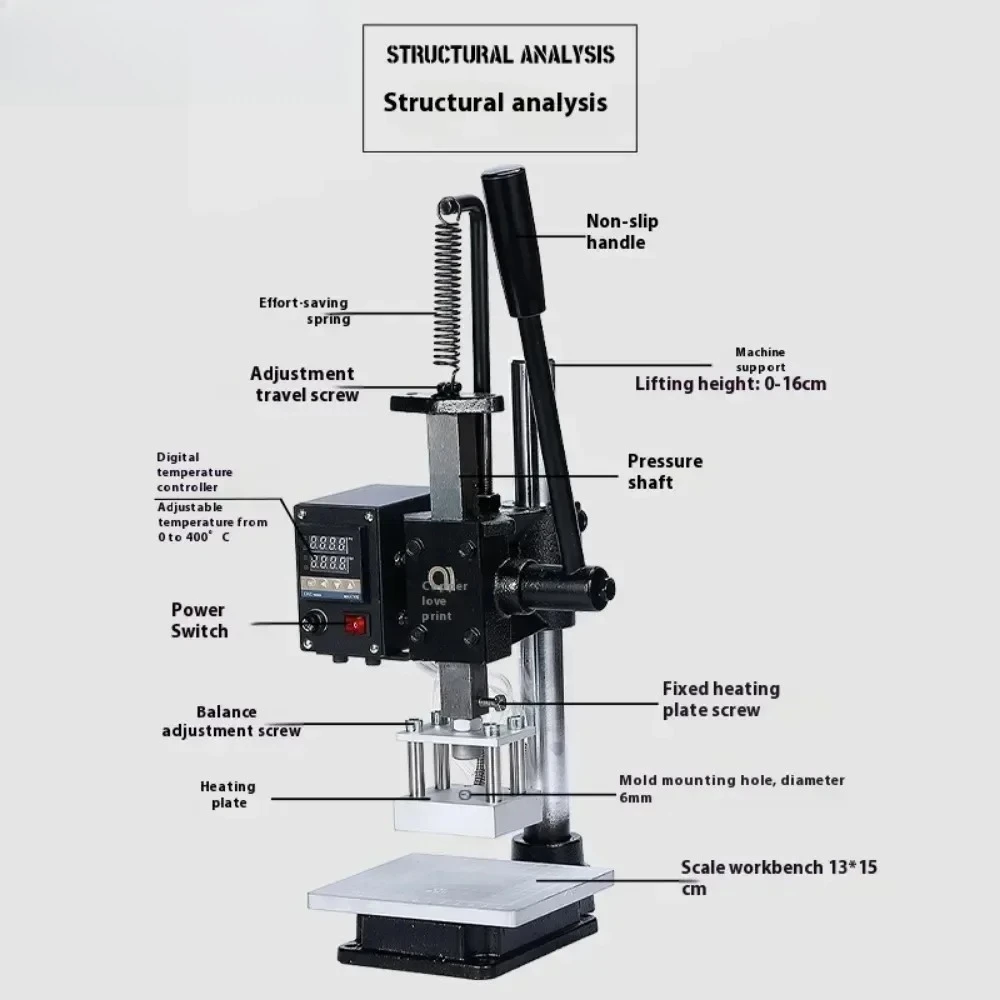 Hot Foil Stamping Machine Manual Leather Wood Letters Heat Press Embossing Machine Trademark Imprinting Change Letters Rapidly
