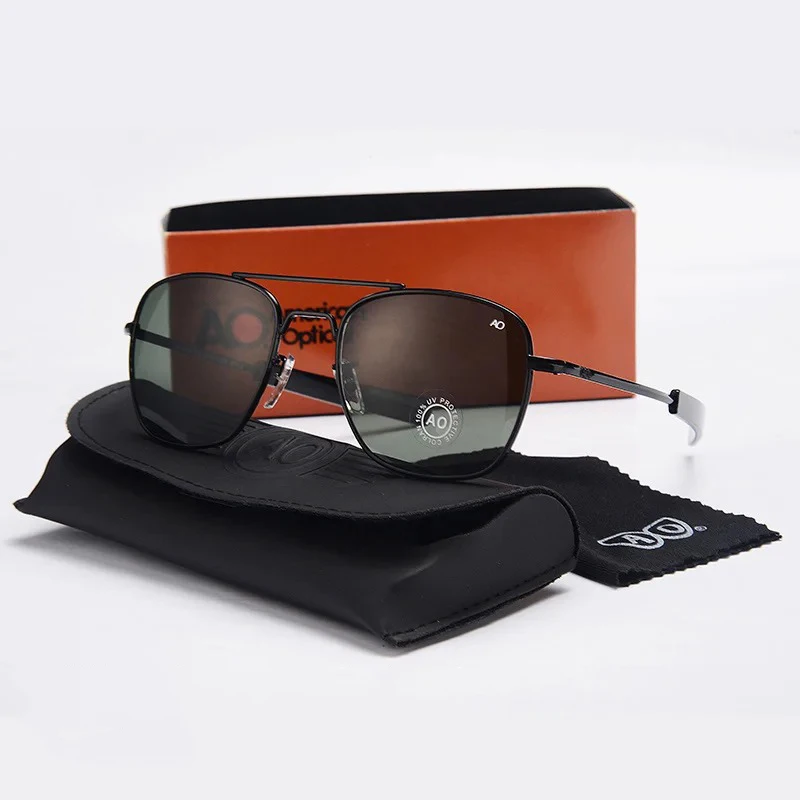 Lunettes de soleil pour homme, marque AO, design militaire américain, verres optiques en verre, lune