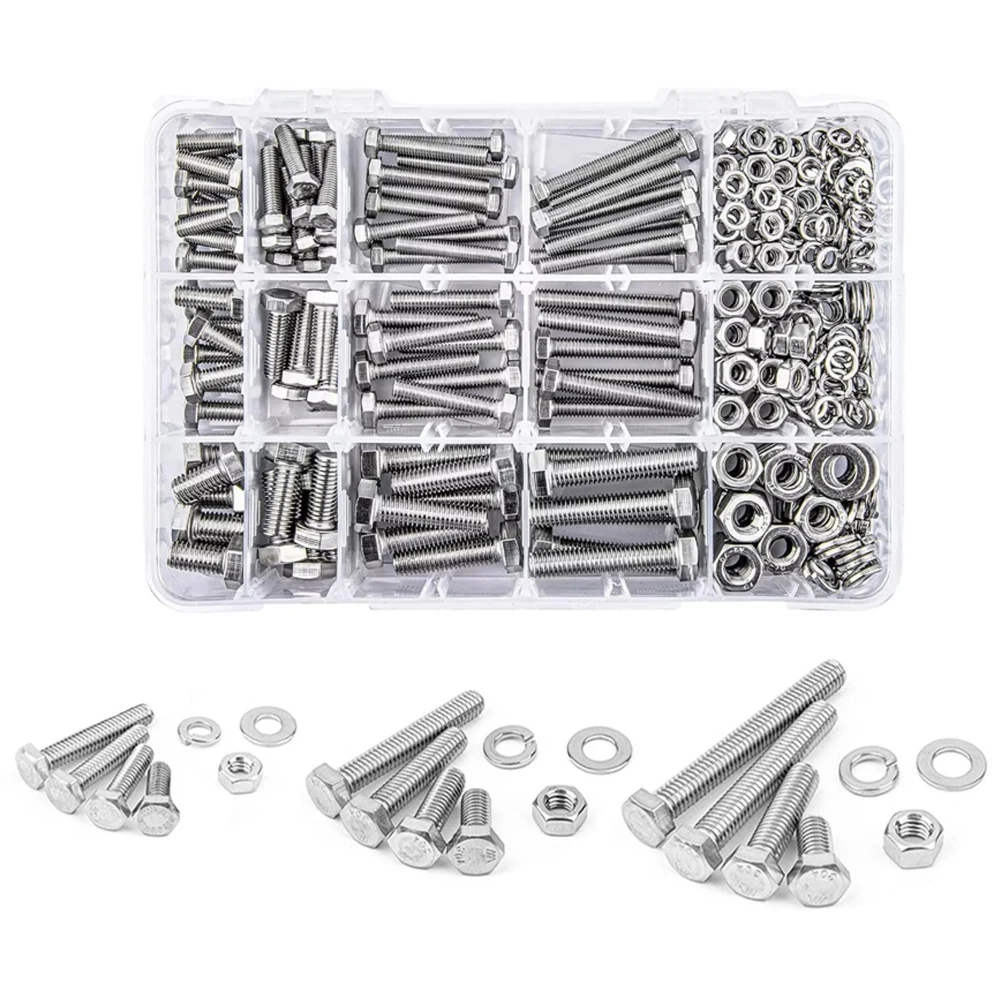 416Pcs Hexagon Socket Bolts 304 Stainless Steel Hexagon Socket Bolts Nuts Flat Washers Spring Washers M5 M6 M8 Nut & Bolt Sets