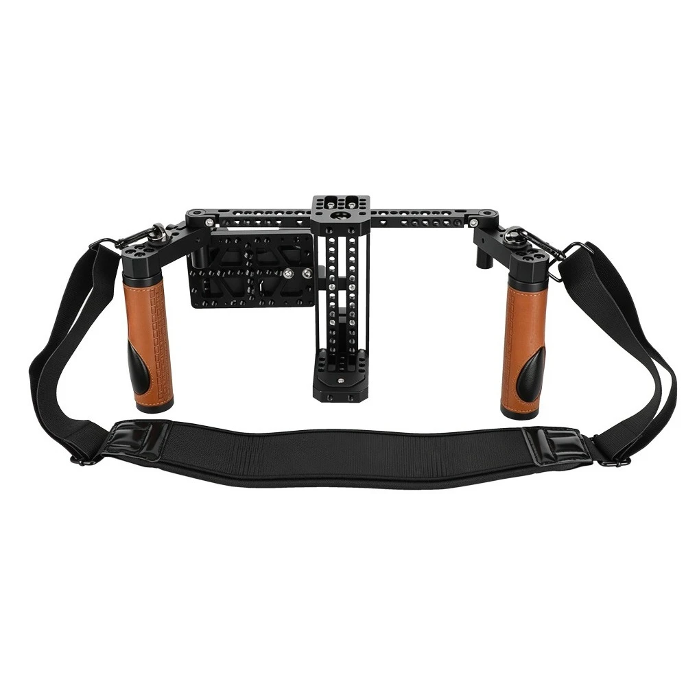 Camera Director’s Monitor Cage Rig with Handle Grips Neck Strap V-lock Power Supply Splitter for 5‘’ 7‘’ Monitor
