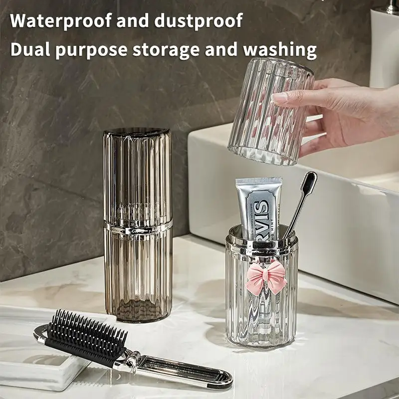 Travel Toothbrush Organizer Portable Toothbrush Organizer With Cover Toothbrush Cup Transparent Stripes Toothbrush Organizer