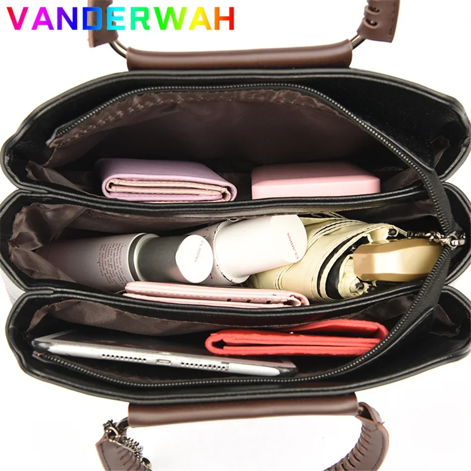 Women Genuine Brand Leather Crossbody Bag 2024 3 Layers Shoulder Messenger Sac Designer Ladies Handbags and Purses Weave Handle