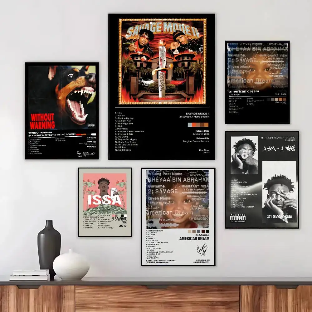 Rapper 21 S-Savage Poster Wall Art Printed Decor Sticker Stylish Home Gift for Living Room Bedroom Corridor Cafe