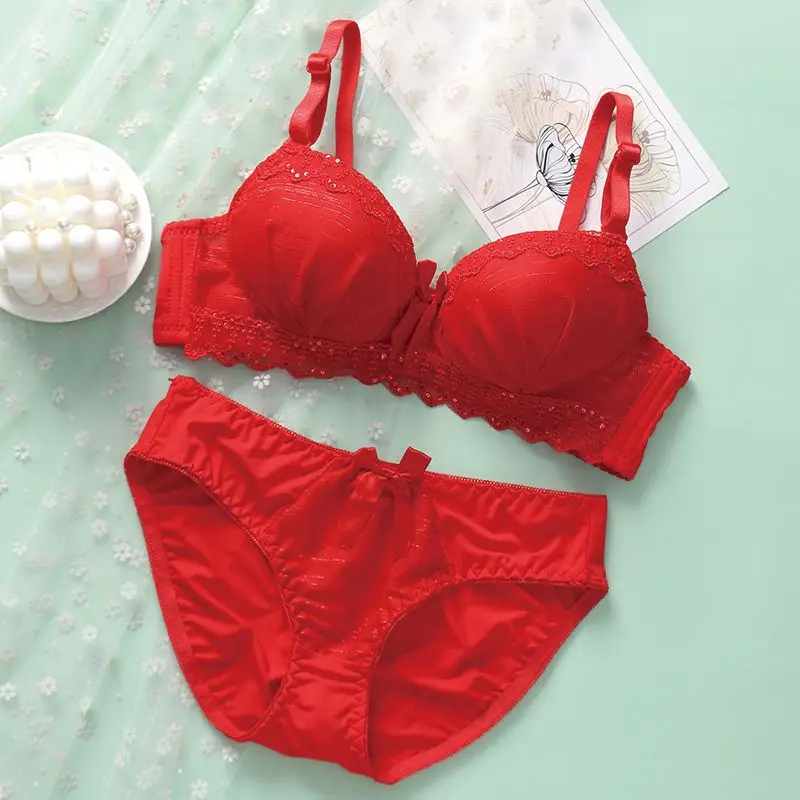 

New Year Lingerie Set Sexy Women Underwear Lace Soft Bra Set Female Red Ruffles Sexy Lingerie Underwear Set ropa de mujer